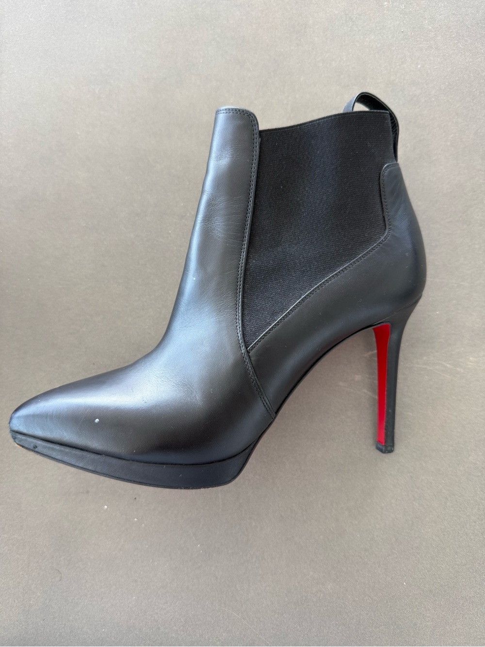 Christian Louboutin Black Leather Ankle Boot with Stiletto Heel